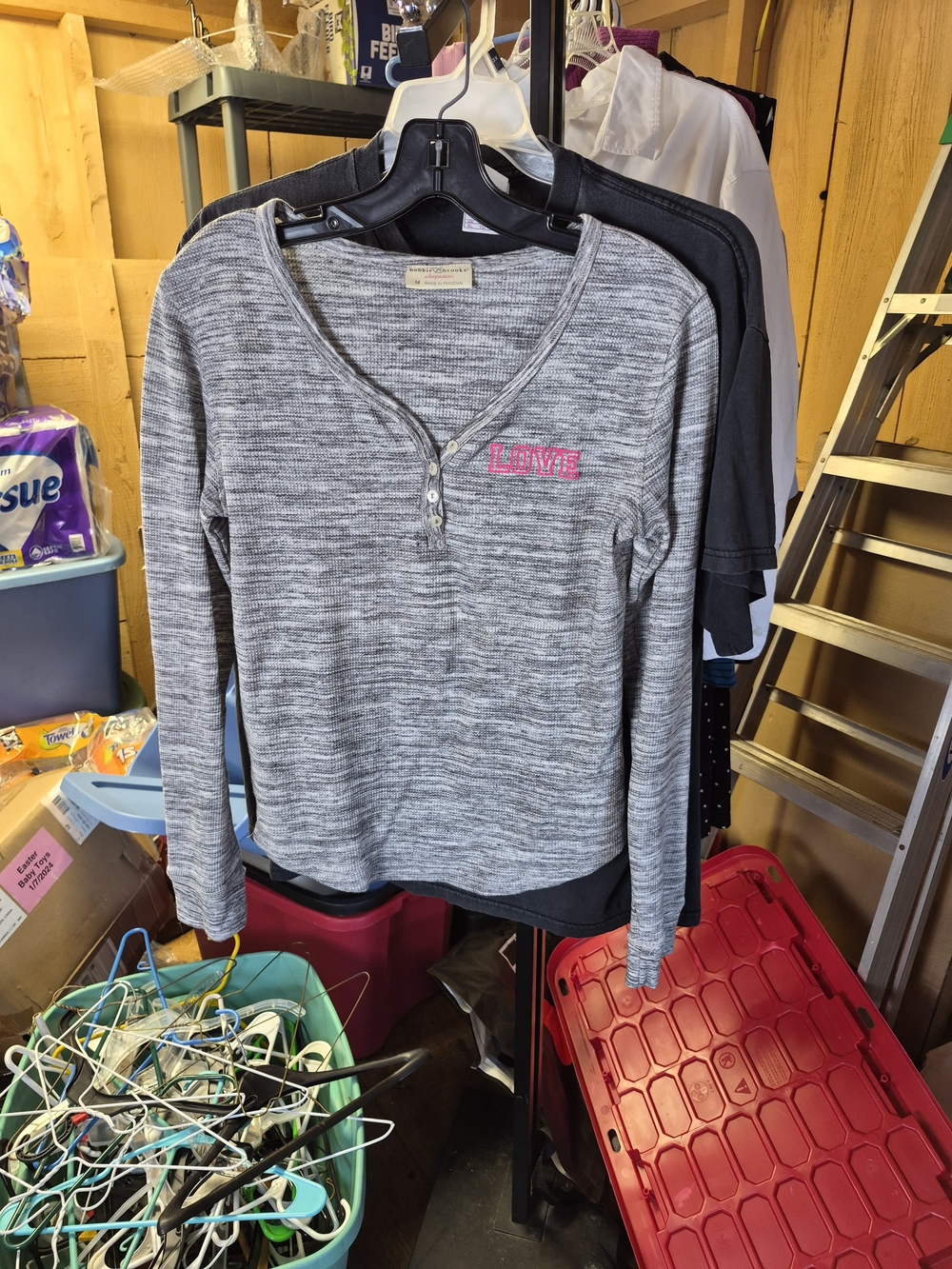 Bobbie Brooks Heather Gray Long-Sleeve Henley with Pink Logo Bin 66